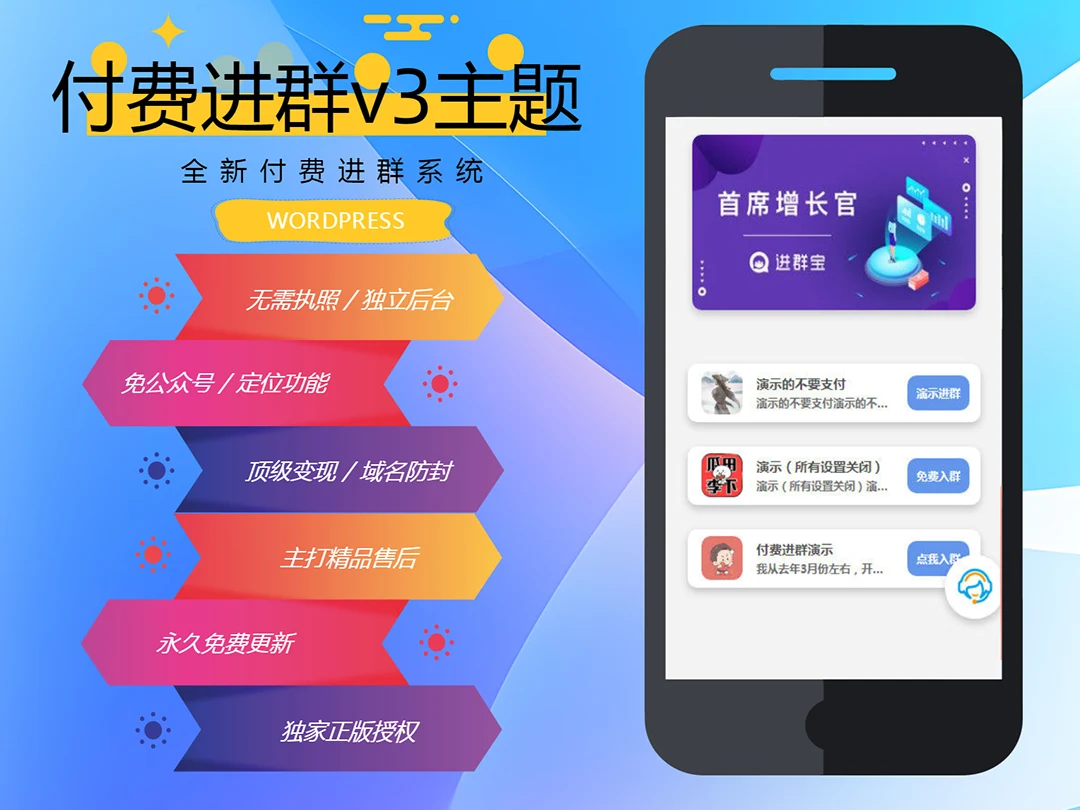 WordPress付费进群系统V3主题源码-无BUG开心版+绕授权教程